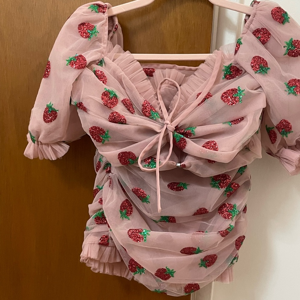 Lirika Matoshi Pink Strawberry Embroidered Skirt Set